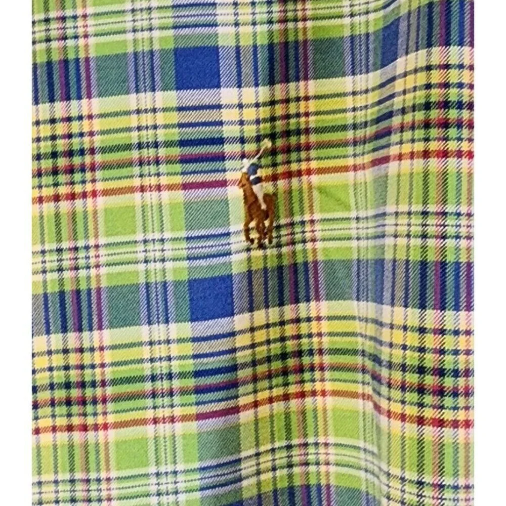 Polo Ralph Lauren Button Down Flesh Pony Men’s Shirt Size XL Cotton Green Plaid